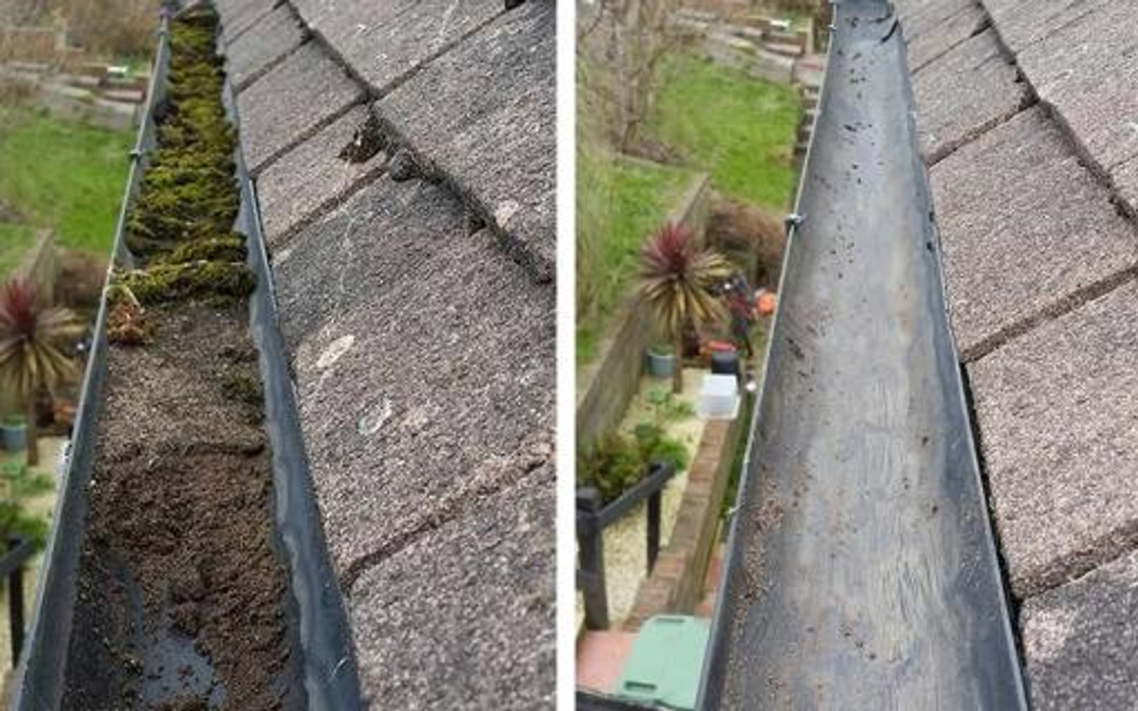 Gutter cleaning &mdash; before and after